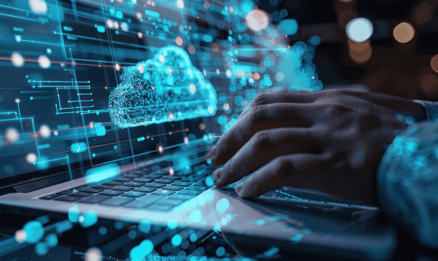 cloud on the laptop screen of a typing engineer